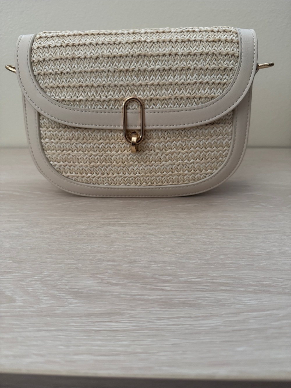 Urban Expressions Cream Woven Crossbody with Gold Hardware